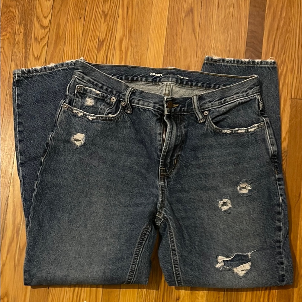 Old Navy Ripped Denim Jeans straight taper 36x30